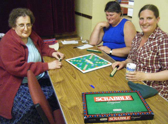 Babs Connor, Teresa McFaul and Jessica Bates enjoying the Scrabble tournament.